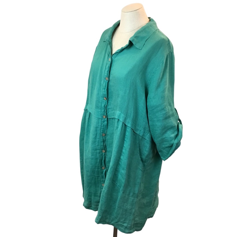 Made in Italy 100% Linen Button Down Dress Teal